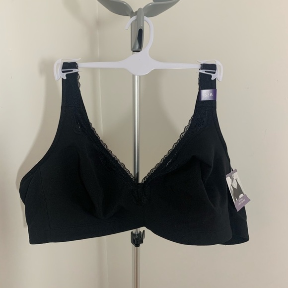 LAST ONE AVAILABLE! New Plus Size No Wire Cotton Comfort Lace Bra Black Size 42D - Picture 5 of 13